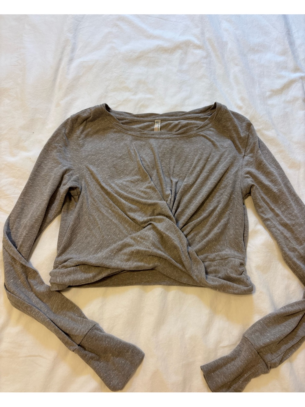 FP Movement by Free People Heathered Gray Taupe Crop Twist Front Top Small